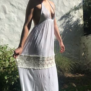 White Boho Summer Halter Maxi Dress